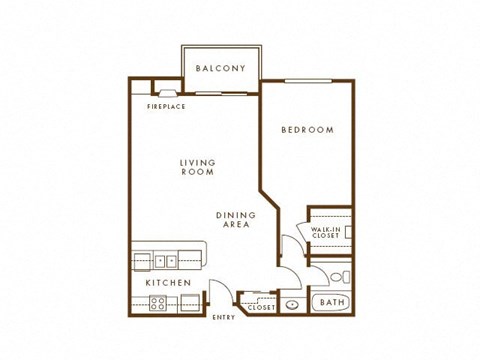 Floor plan for 1 bed, 1 bath, 769 sqft